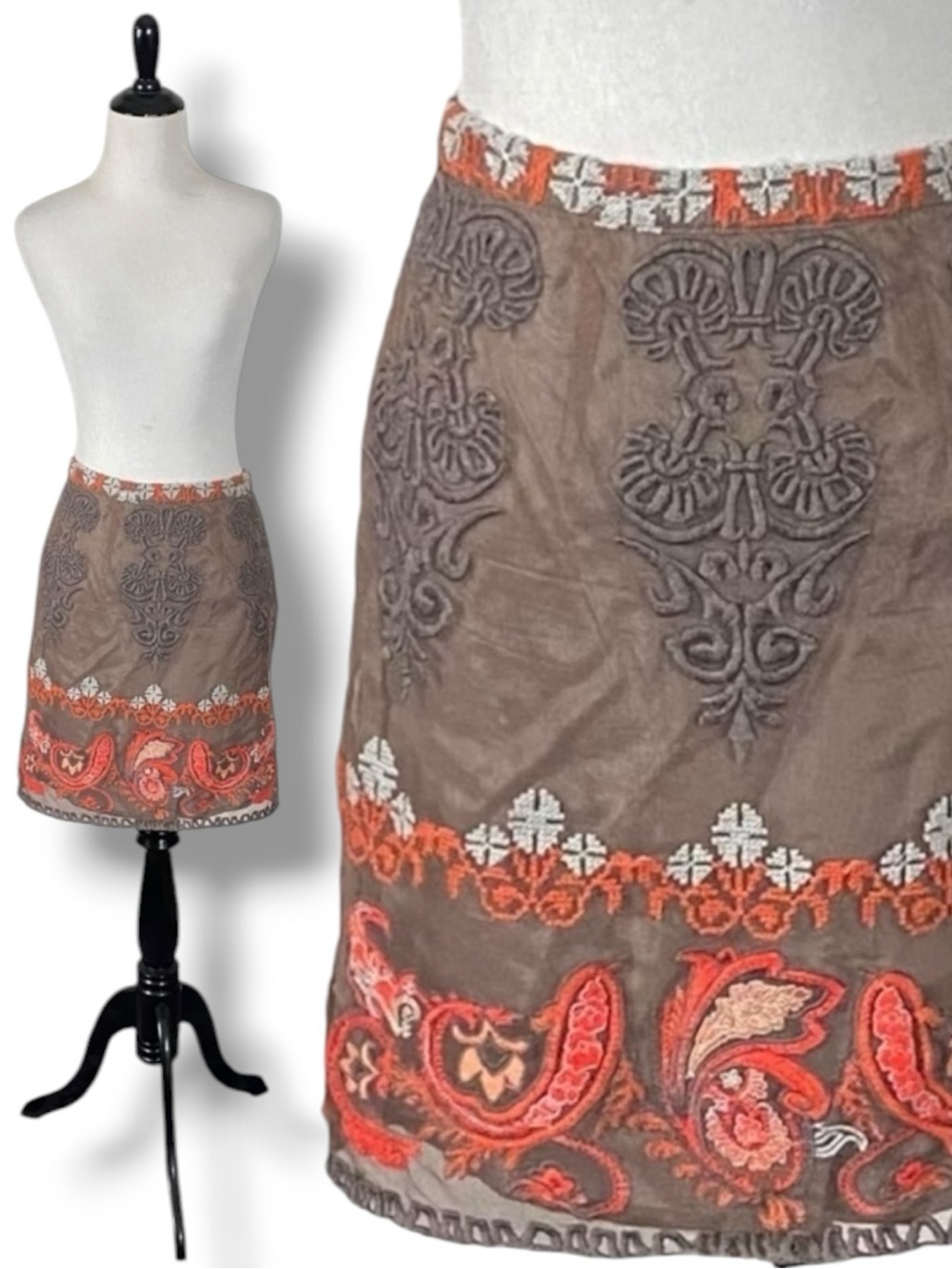 Anthropologie Whimsical Yoana Baraschi Embroidered Skirt Size 0P XS Dainty